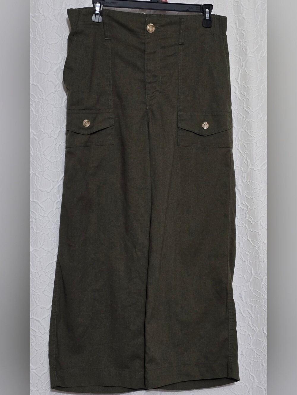 One 5 One Green Wide Leg Linen Blend Pants Women's L Quiet Luxury Clean Girl